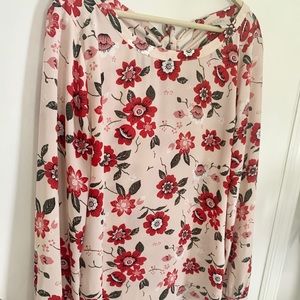 Loft Outlet Pink Floral Poppy Tie Back Blouse Top